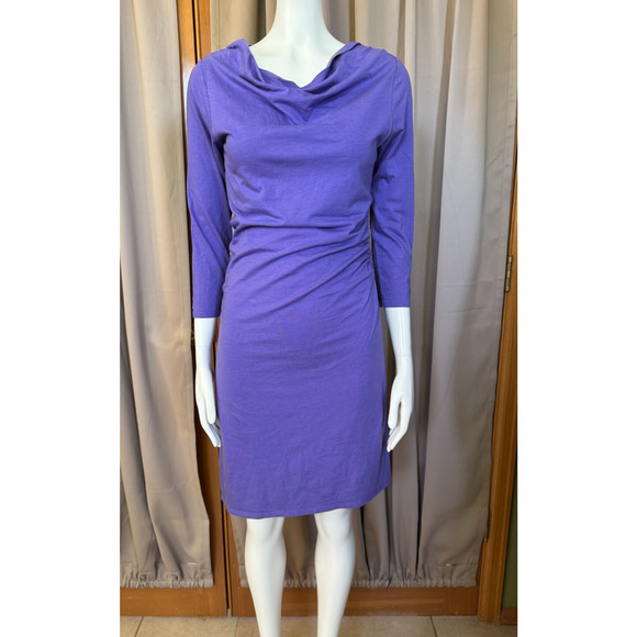 Patagonia Purple Ruched Knit Dress 3/4 Sleeve Sz S Small Organic Cotton Blend - Picture 1 of 8